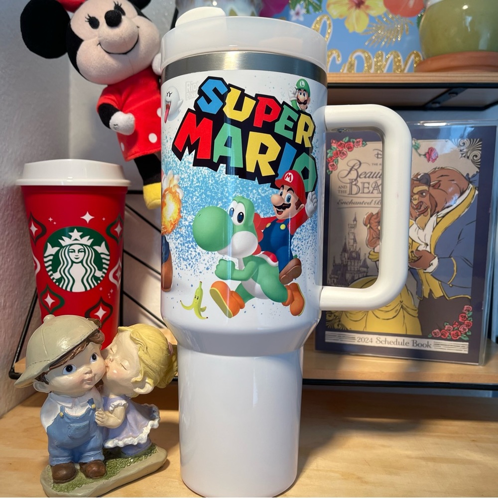 Custom 40 oz Tumbler Nintendo Super Mario Bros tumbler with hand carry handle. B - Picture 2 of 9